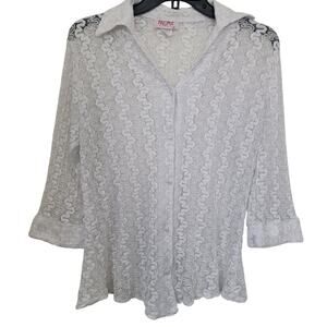 Vintage Y2K Paloma Carmin Knit See Through Collar Button Up Beach Cover Up Sz 36